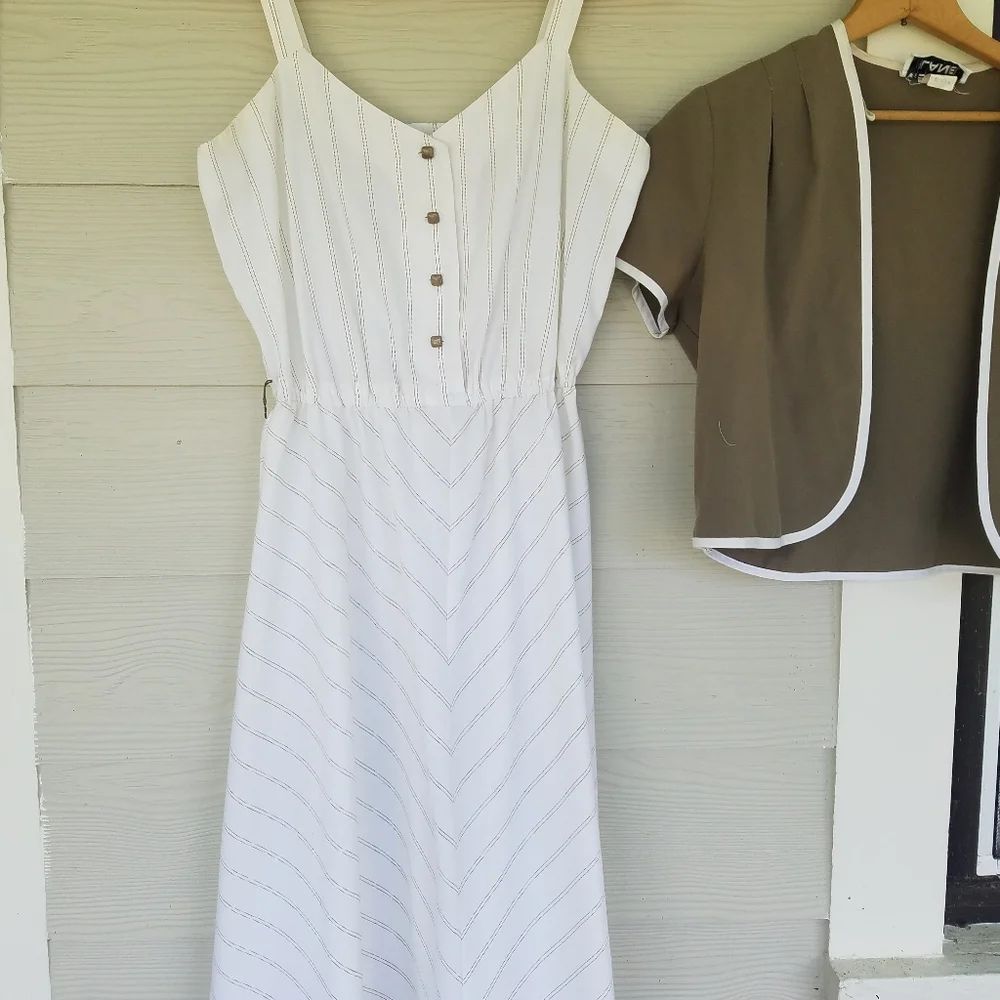 Vintage 80s 90s Tank Strap Dress Jacket Set Vtg Sz 12 Dress Lagenlook Minimalist - Picture 3 of 16